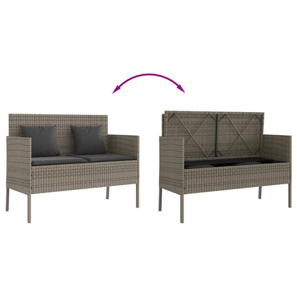 Patio Bench with Cushions Gray Poly Rattan