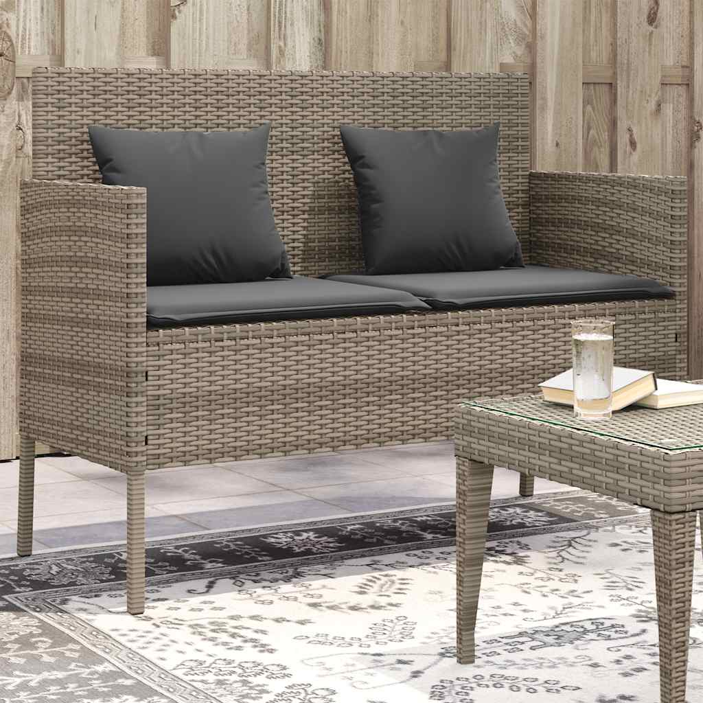 Patio Bench with Cushions Gray Poly Rattan