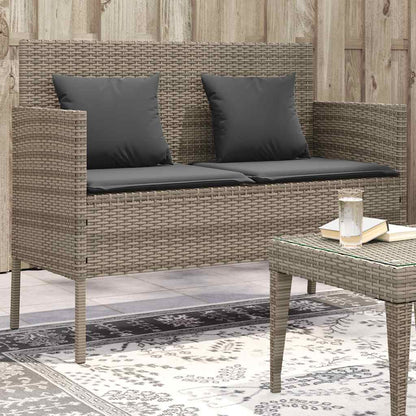 Patio Bench with Cushions Gray Poly Rattan