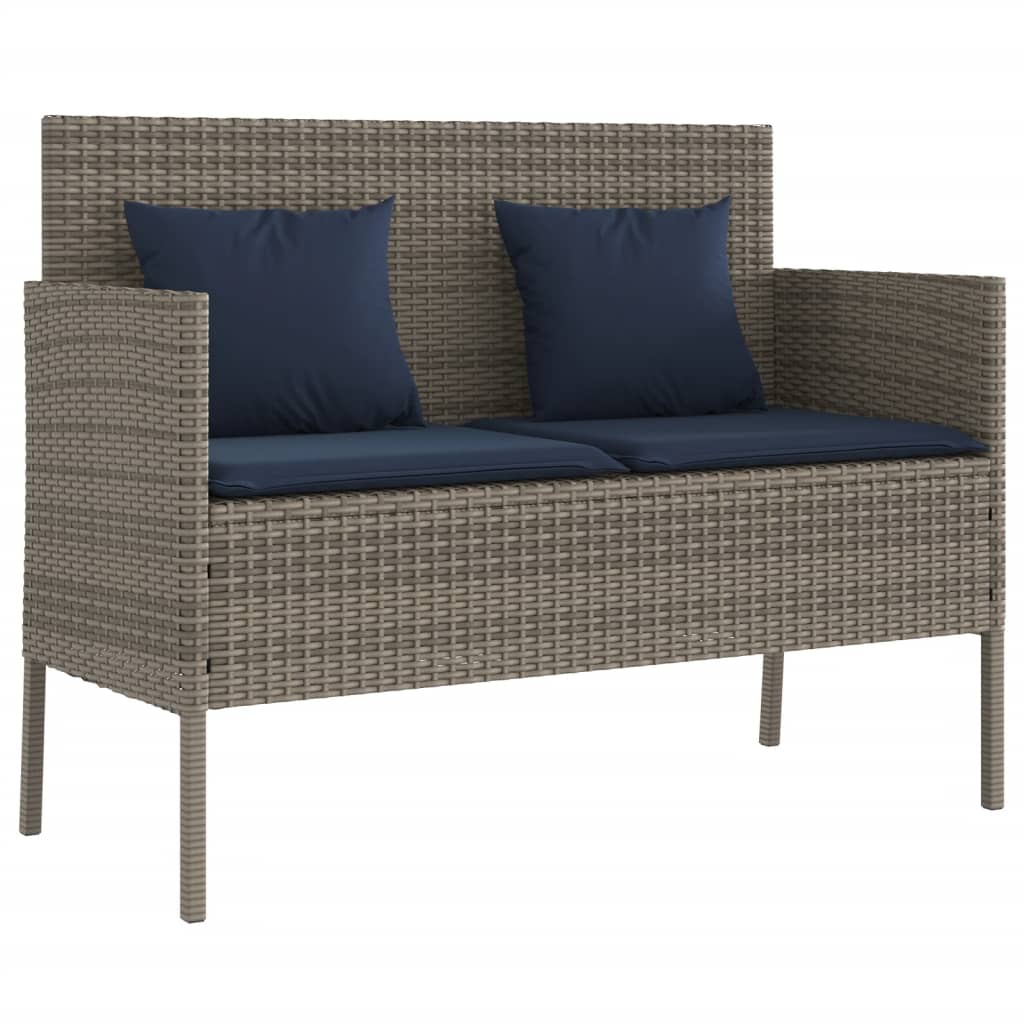 Patio Bench with Cushions Gray Poly Rattan