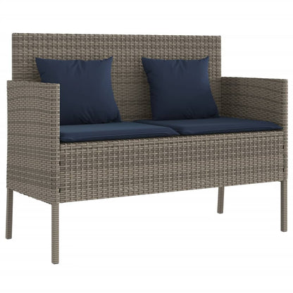 Patio Bench with Cushions Gray Poly Rattan