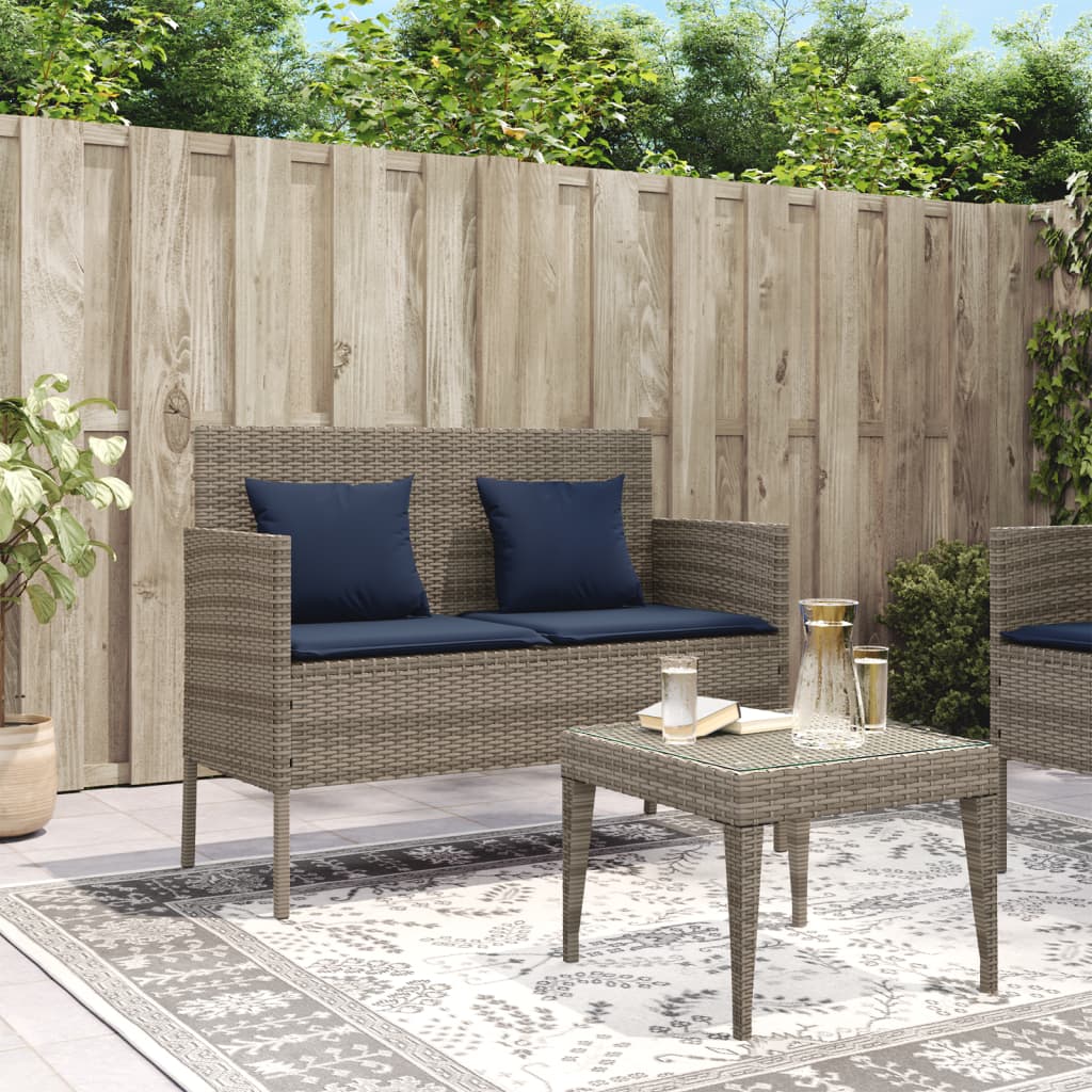 Patio Bench with Cushions Gray Poly Rattan