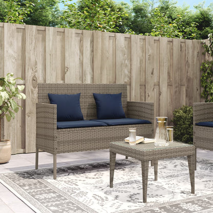 Patio Bench with Cushions Gray Poly Rattan