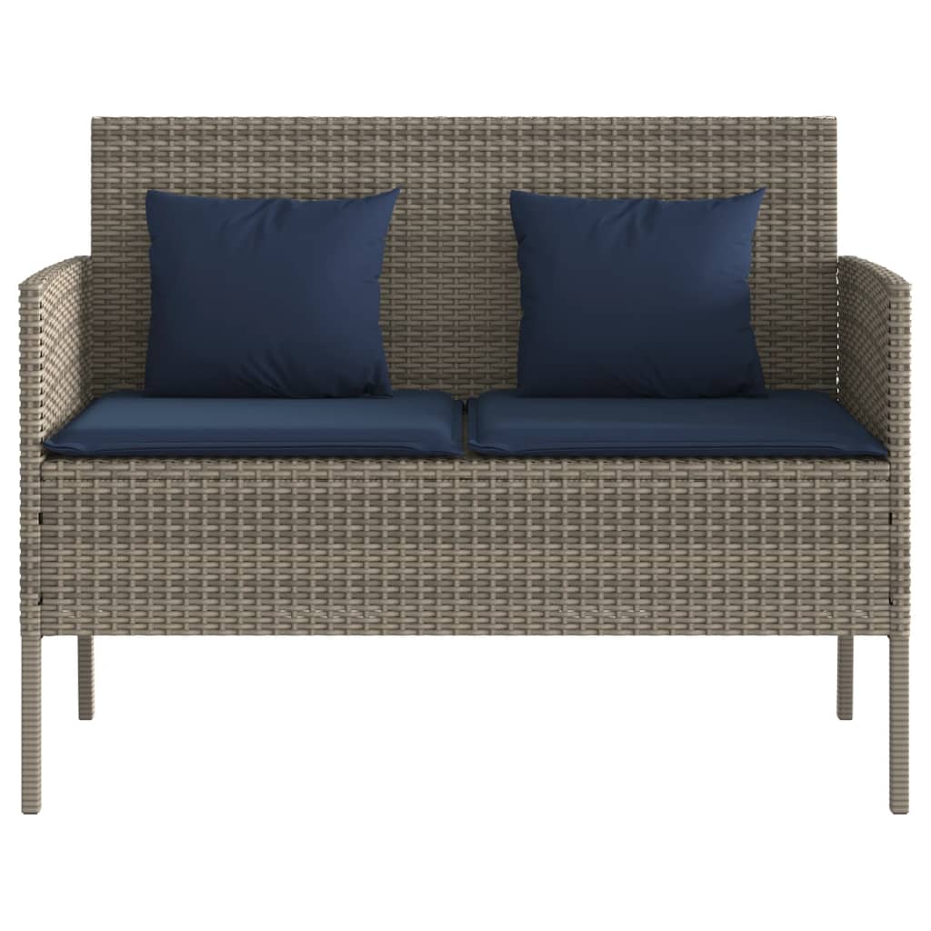 Patio Bench with Cushions Gray Poly Rattan