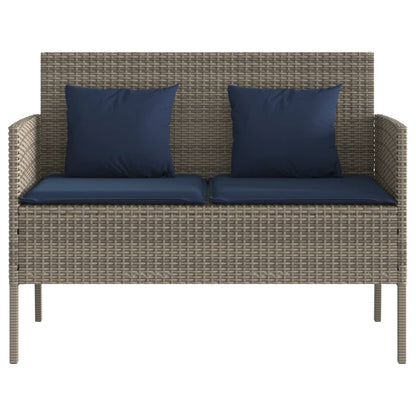 Patio Bench with Cushions Gray Poly Rattan