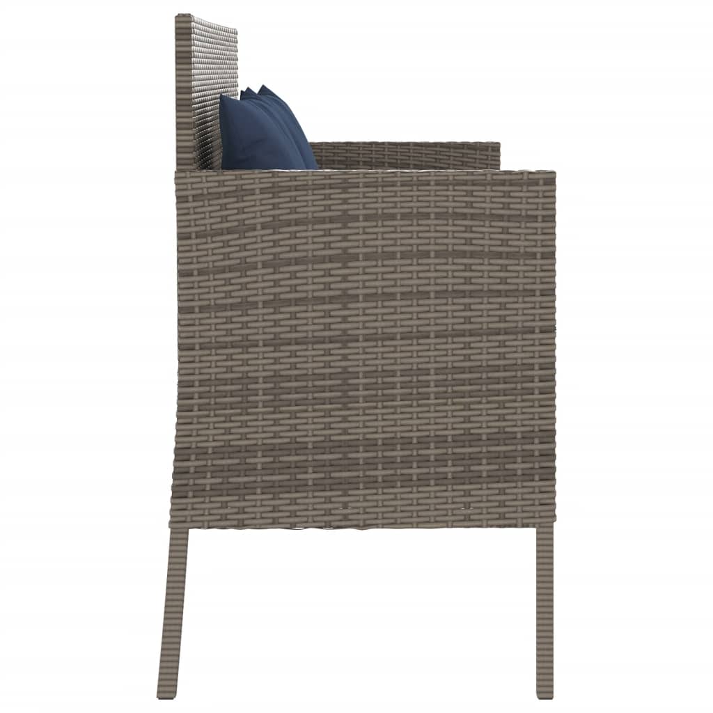 Patio Bench with Cushions Gray Poly Rattan