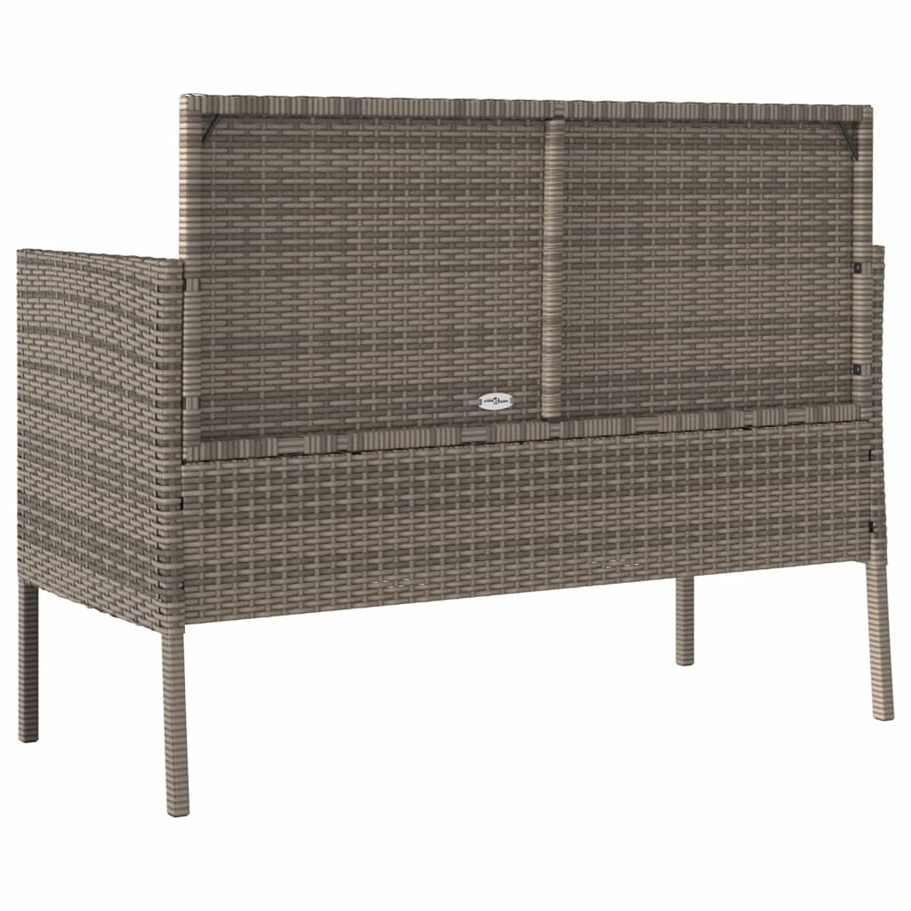 Patio Bench with Cushions Gray Poly Rattan