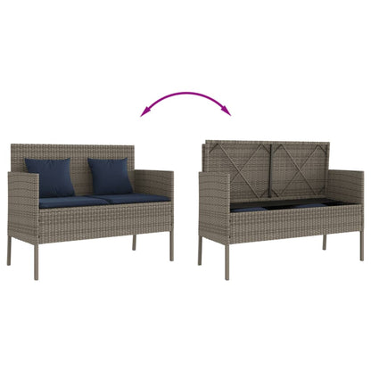 Patio Bench with Cushions Gray Poly Rattan