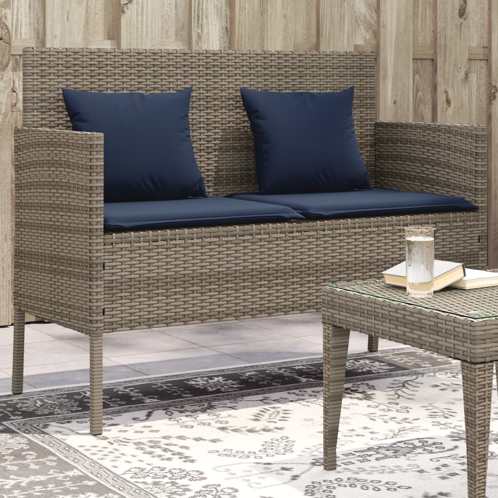 Patio Bench with Cushions Gray Poly Rattan
