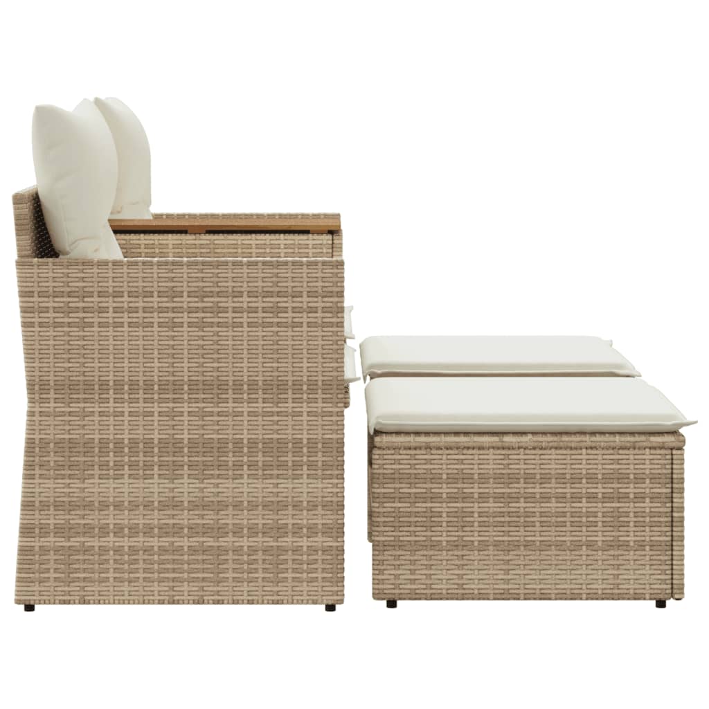 Patio Sofa 2-Seater with Stools Beige Poly Rattan