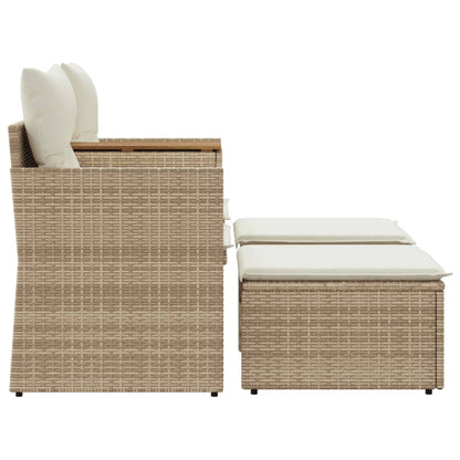 Patio Sofa 2-Seater with Stools Beige Poly Rattan