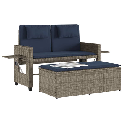 Reclining Patio Bench with Cushions Gray Poly Rattan