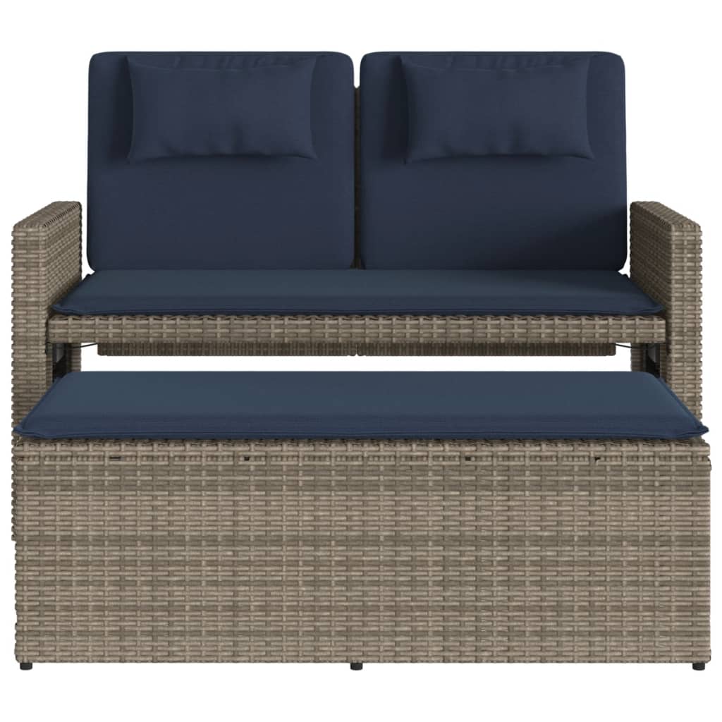 Reclining Patio Bench with Cushions Gray Poly Rattan