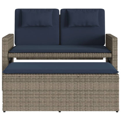 Reclining Patio Bench with Cushions Gray Poly Rattan