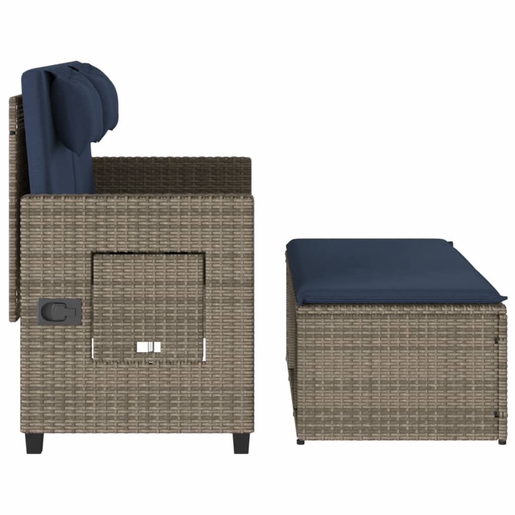 Reclining Patio Bench with Cushions Gray Poly Rattan