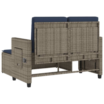 Reclining Patio Bench with Cushions Gray Poly Rattan