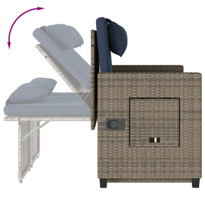 Reclining Patio Bench with Cushions Gray Poly Rattan