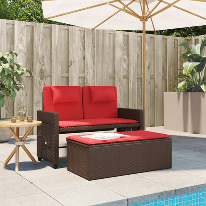 Reclining Patio Bench with Cushions Brown Poly Rattan