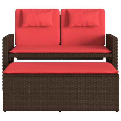 Reclining Patio Bench with Cushions Brown Poly Rattan