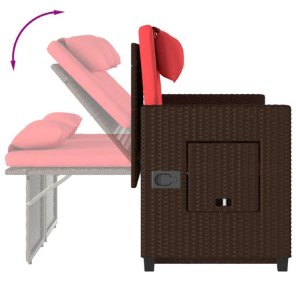 Reclining Patio Bench with Cushions Brown Poly Rattan