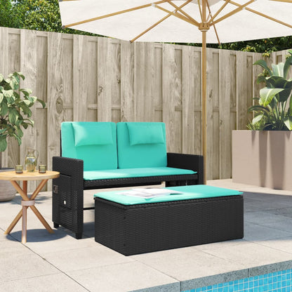 Reclining Patio Bench with Cushions Black Poly Rattan