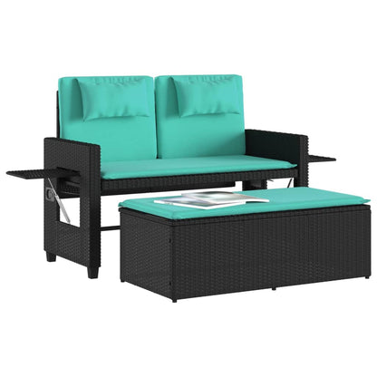 Reclining Patio Bench with Cushions Black Poly Rattan