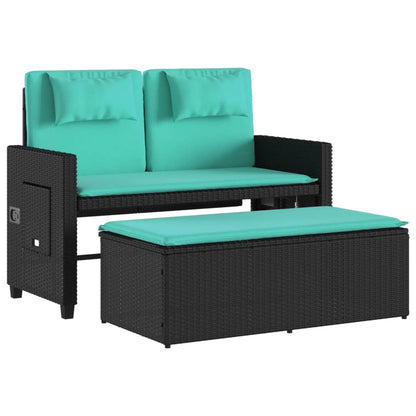 Reclining Patio Bench with Cushions Black Poly Rattan