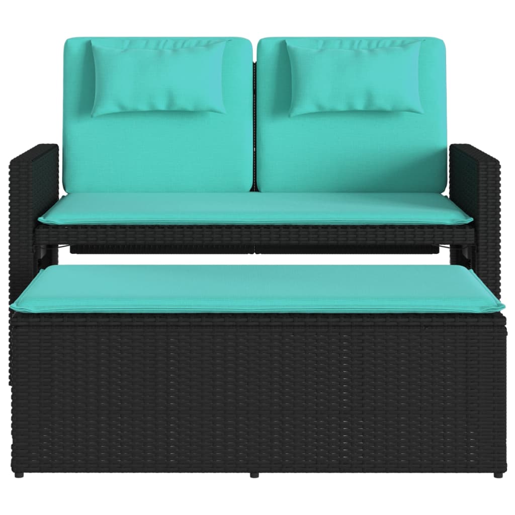 Reclining Patio Bench with Cushions Black Poly Rattan