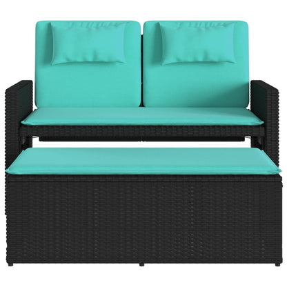 Reclining Patio Bench with Cushions Black Poly Rattan