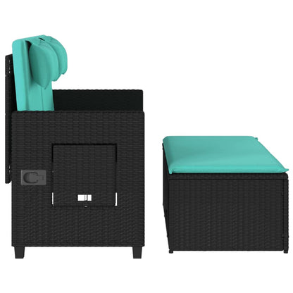 Reclining Patio Bench with Cushions Black Poly Rattan
