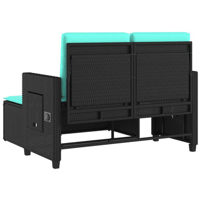 Reclining Patio Bench with Cushions Black Poly Rattan