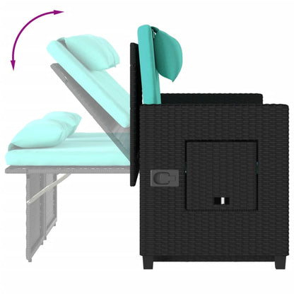 Reclining Patio Bench with Cushions Black Poly Rattan