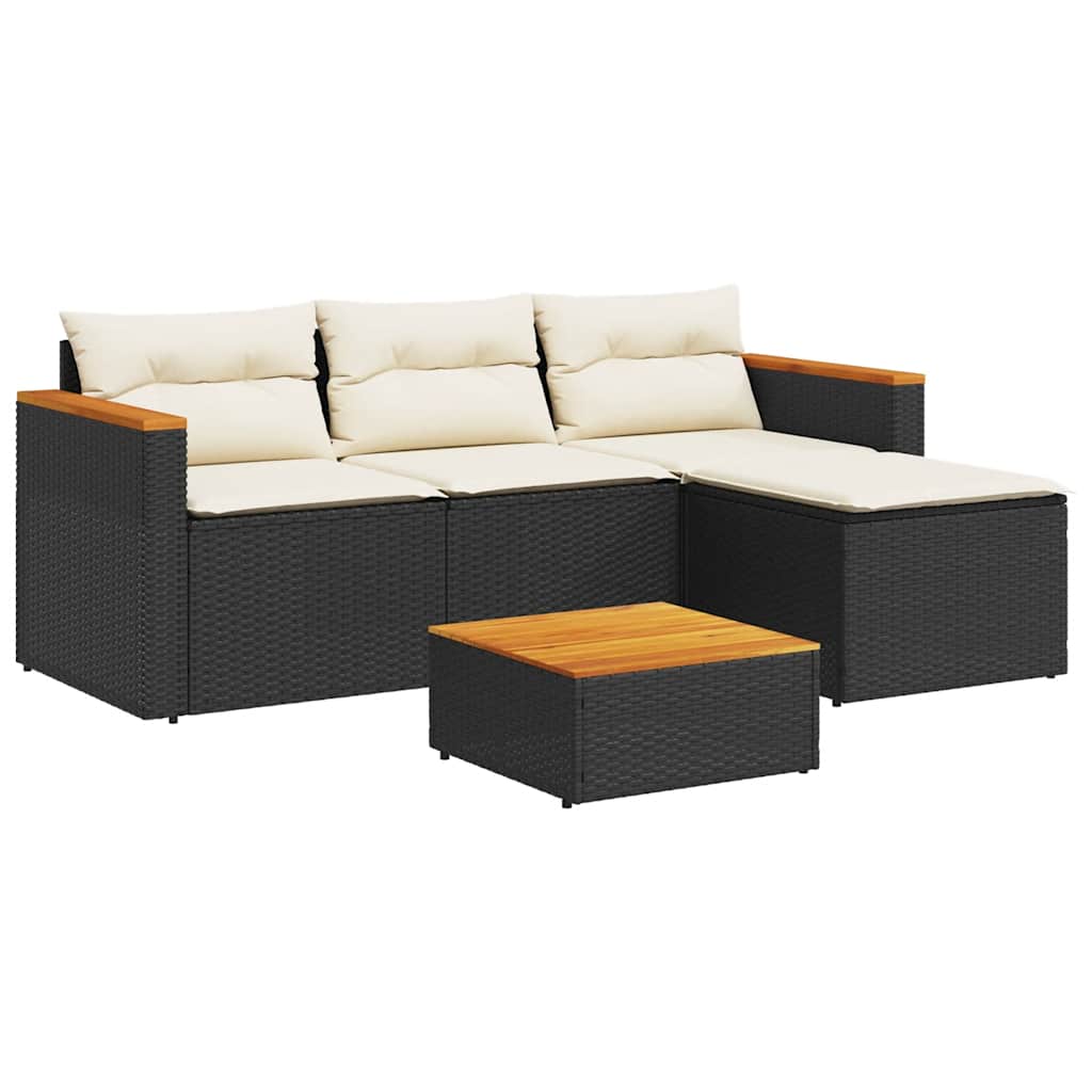 3 Piece Patio Sofa Set with Cushions Black Poly Rattan