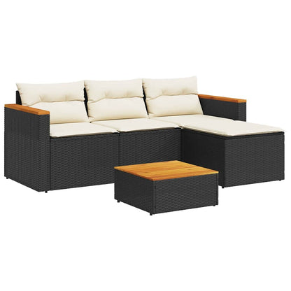 3 Piece Patio Sofa Set with Cushions Black Poly Rattan