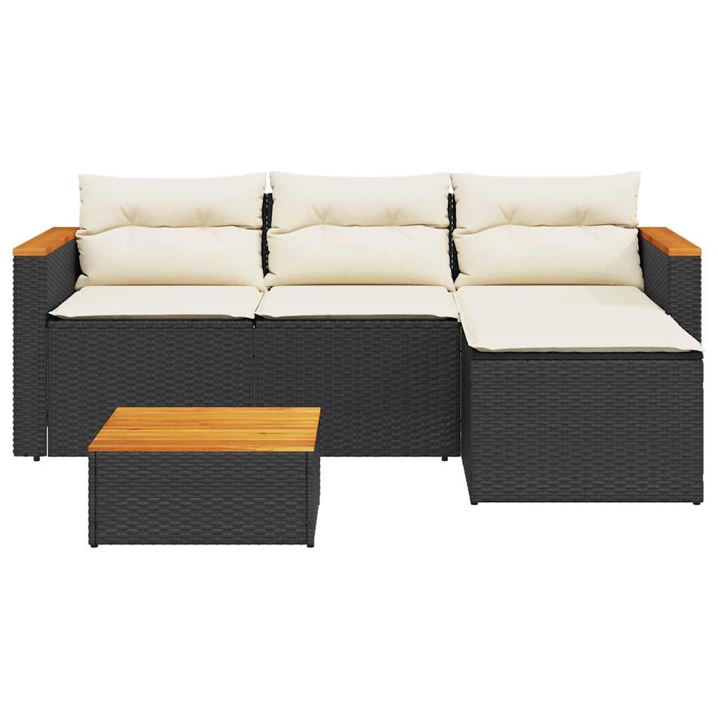 3 Piece Patio Sofa Set with Cushions Black Poly Rattan