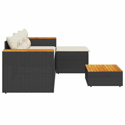 3 Piece Patio Sofa Set with Cushions Black Poly Rattan