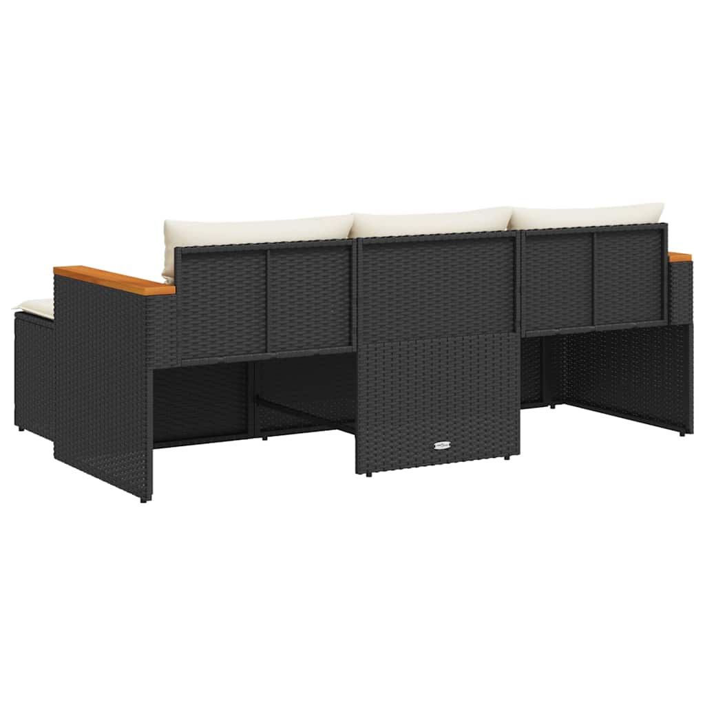 3 Piece Patio Sofa Set with Cushions Black Poly Rattan