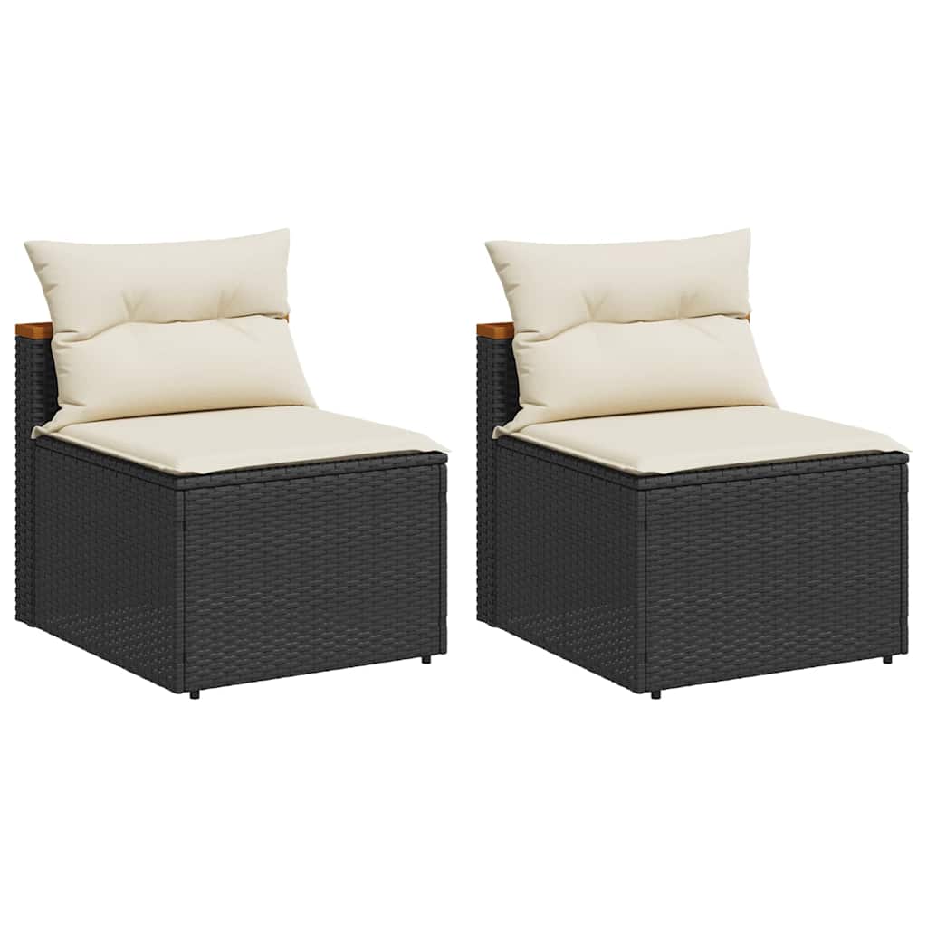 Patio Sofas Armless with Cushions 2 pcs Black Poly Rattan