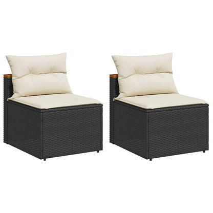 Patio Sofas Armless with Cushions 2 pcs Black Poly Rattan