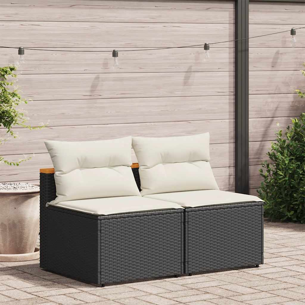 Patio Sofas Armless with Cushions 2 pcs Black Poly Rattan