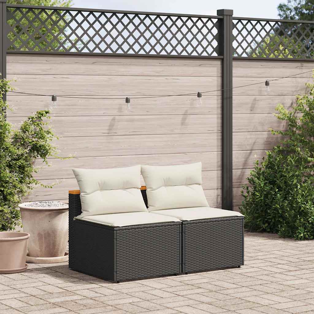 Patio Sofas Armless with Cushions 2 pcs Black Poly Rattan