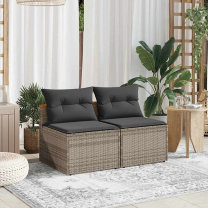 Patio Sofas Armless with Cushions 2 pcs Gray Poly Rattan