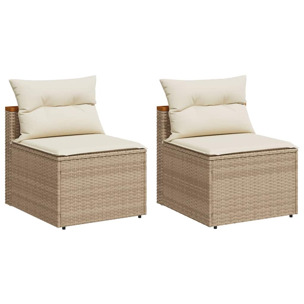 Patio Sofas Armless with Cushions 2 pcs Beige Poly Rattan
