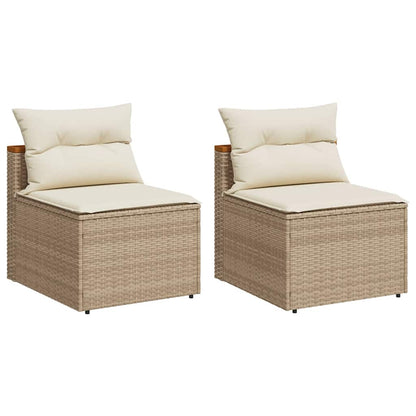 Patio Sofas Armless with Cushions 2 pcs Beige Poly Rattan