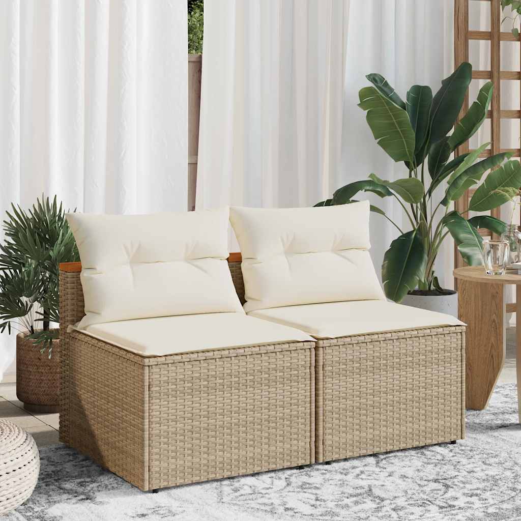 Patio Sofas Armless with Cushions 2 pcs Beige Poly Rattan