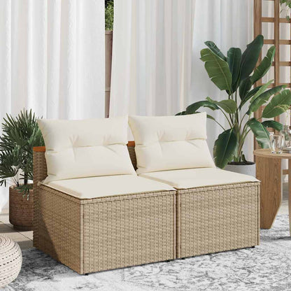 Patio Sofas Armless with Cushions 2 pcs Beige Poly Rattan