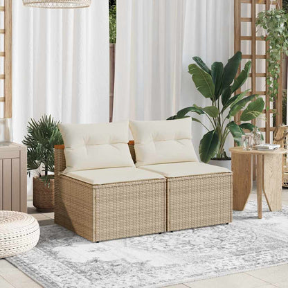 Patio Sofas Armless with Cushions 2 pcs Beige Poly Rattan