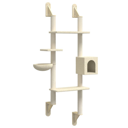 Wall-mounted Cat Tree with Scratching Post Cream 180 cm