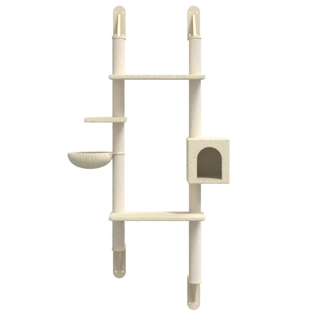 Wall-mounted Cat Tree with Scratching Post Cream 180 cm