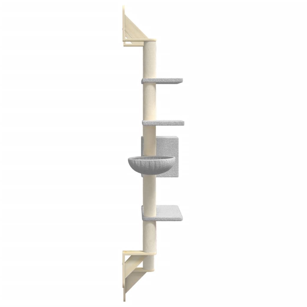 Wall-mounted Cat Tree with Scratching Post Light Grey 180 cm